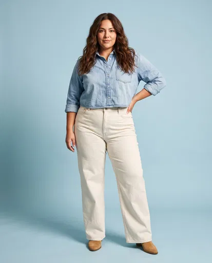 Plus-Size Woman in Denim Studio Portrait