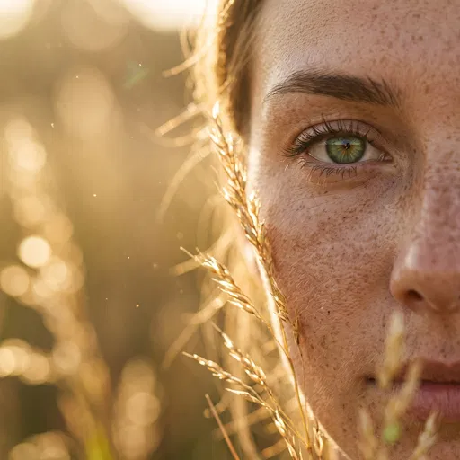 Close-Up of Freckled Woman in Golden Light