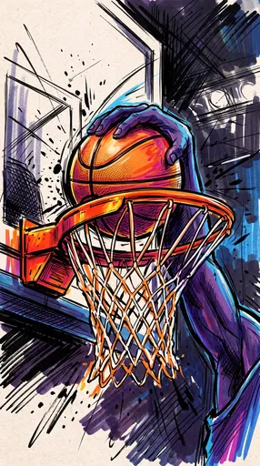 Vibrant Marker Illustration of Basketball Dunk