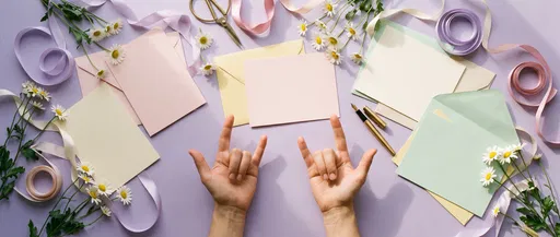 Pastel Stationery Flat Lay With Hands