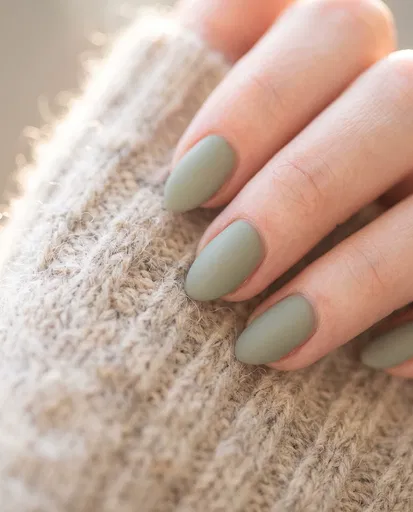 Matte Sage Green Short Almond Nails