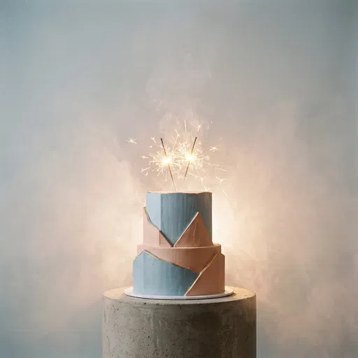 Geometric Birthday Cake With Lit Sparklers