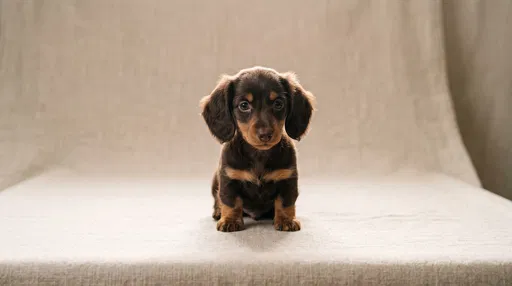 Chocolate Dachshund Puppy Studio Portrait
