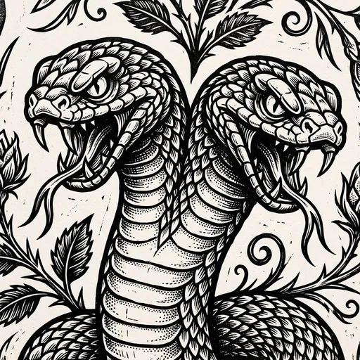 Woodcut Illustration of Two-Headed Viper