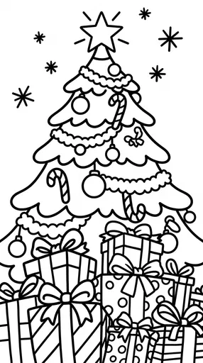 Christmas Tree and Presents Coloring Page