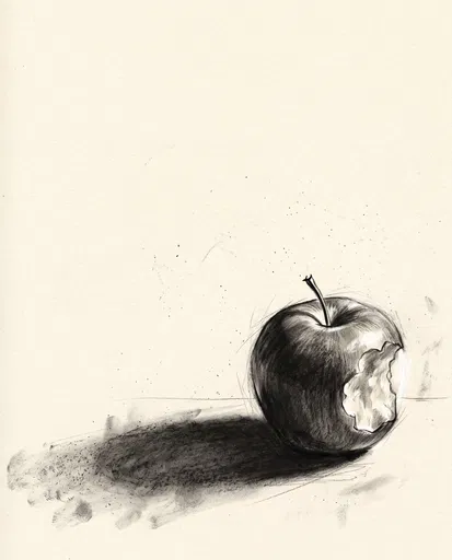 Charcoal Drawing of a Bitten Apple