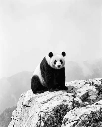 Monochrome Giant Panda on Rocky Outcrop