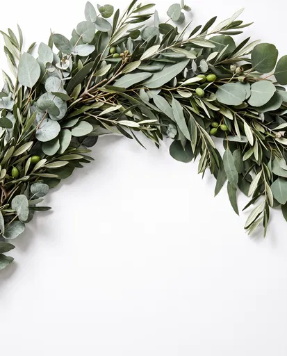 Eucalyptus and Olive Branch Flat Lay Border