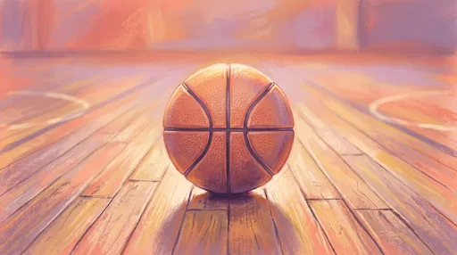 Pastel Drawing of Basketball on Court