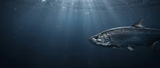 Atlantic Tarpon Swimming in Deep Ocean