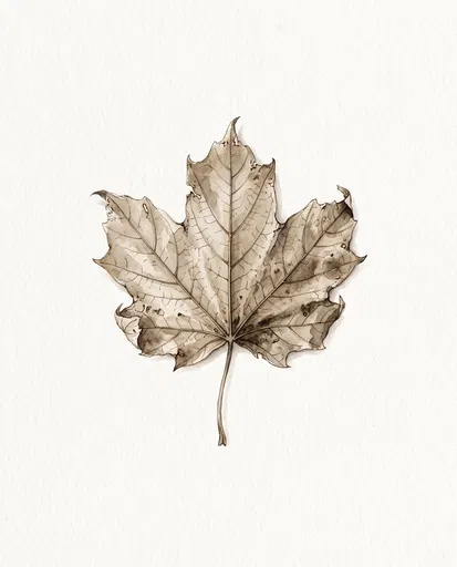 Sepia Watercolor Dried Maple Leaf