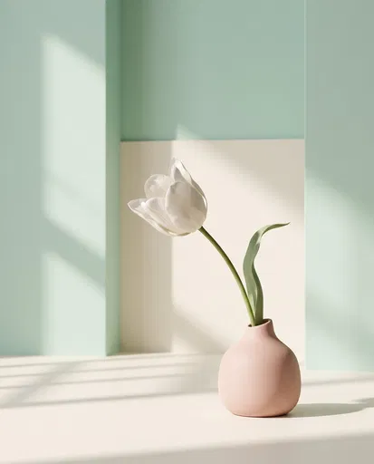 White Tulip in Blush Ceramic Vase