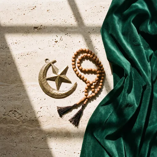 Brass Crescent Moon and Prayer Beads