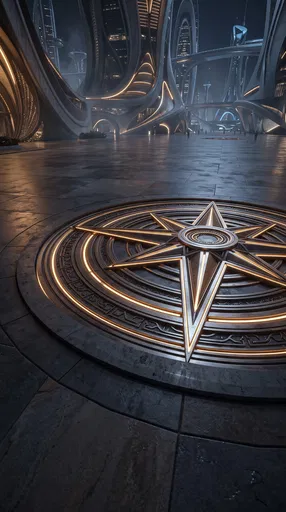 Futuristic Plaza With Glowing Compass Rose