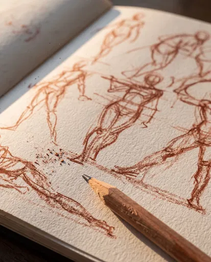 Sanguine Figure Sketches in Textured Sketchbook