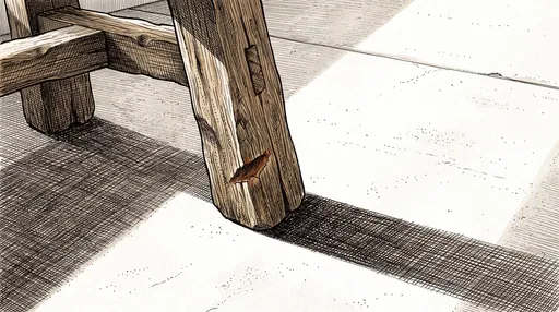 Cross-Hatched Ink Drawing of Oak Stool