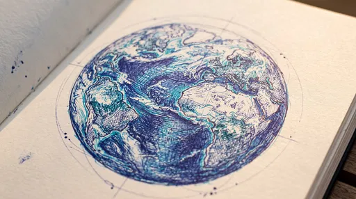 Blue Ballpoint Pen Sketch of Planet Earth