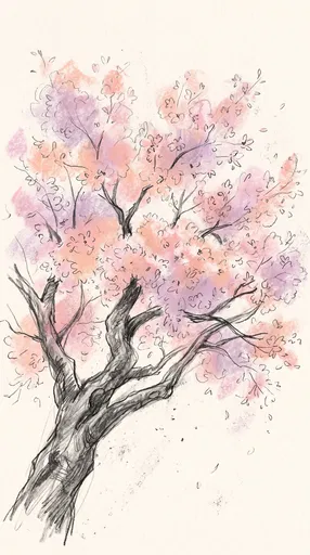 Pastel and Graphite Cherry Blossom Tree Sketch