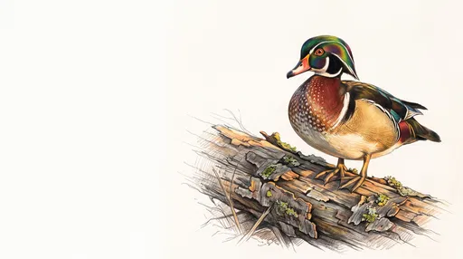 Colored Pencil Wood Duck Illustration