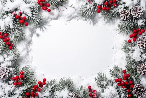 Snowy Pine and Red Berry Winter Frame
