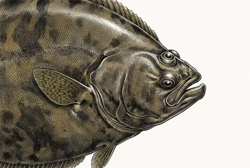 Detailed Biological Illustration of Pacific Halibut