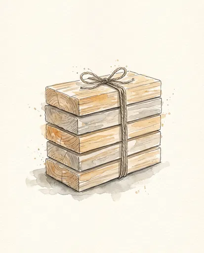 Watercolor Stack of Tied Lumber Blocks