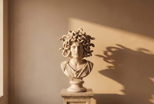 Classical Marble Bust of Medusa in Sunlight