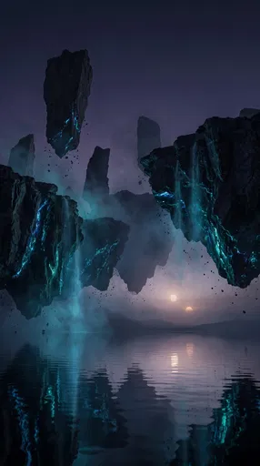 Floating Bioluminescent Rocks Over Calm Water