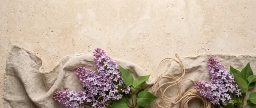 Lilac Flowers and Linen Flat Lay