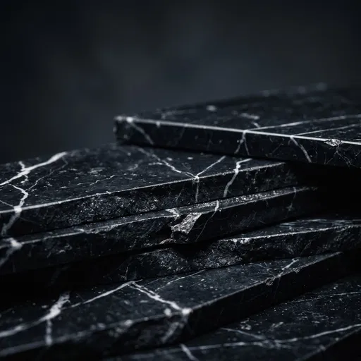 Stacked Black Marble Slabs On Dark Background