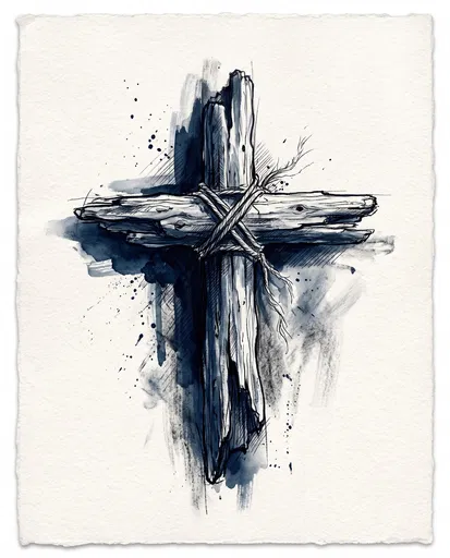Indigo Ink Driftwood Cross Illustration