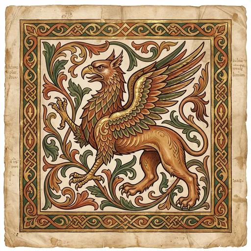 Medieval Illuminated Manuscript Griffin Illustration