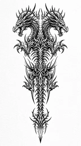 Symmetrical Twin-Headed Dragon Tattoo Design