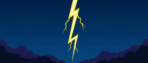Flat Vector Lightning Bolt in Night Sky