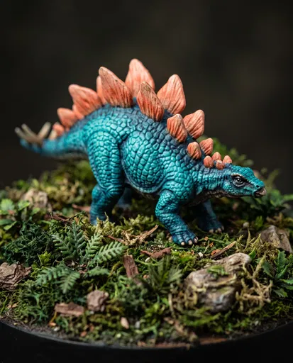 Painted Stegosaurus Miniature on Mossy Base