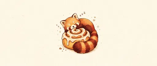 Kawaii Red Panda Sleeping on Cinnamon Roll