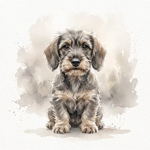 Watercolor Wirehaired Dachshund Puppy Portrait
