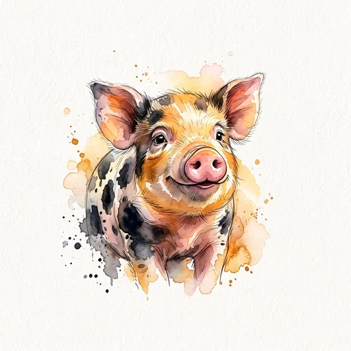 Watercolor Spotted Piglet Illustration