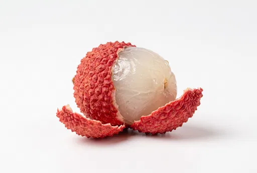 Half Peeled Fresh Lychee on White