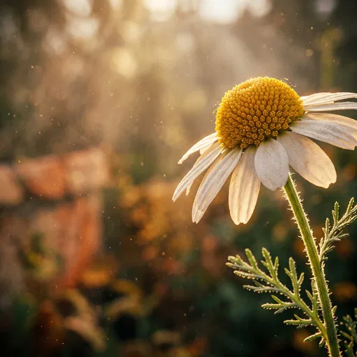 Sunlit Chamomile Daisy in Morning Haze