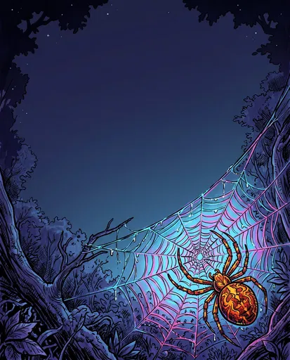 Glowing Spider Web Comic Illustration