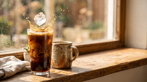 Iced Coffee Splash on Sunny Windowsill