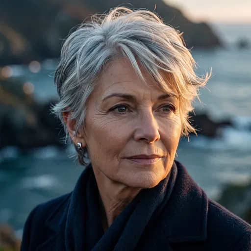 Mature Woman With Silver Pixie Cut
