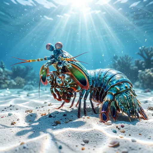 Colorful Mantis Shrimp on Underwater Reef Sand