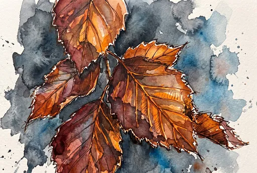 Watercolor Copper Beech Autumn Leaves