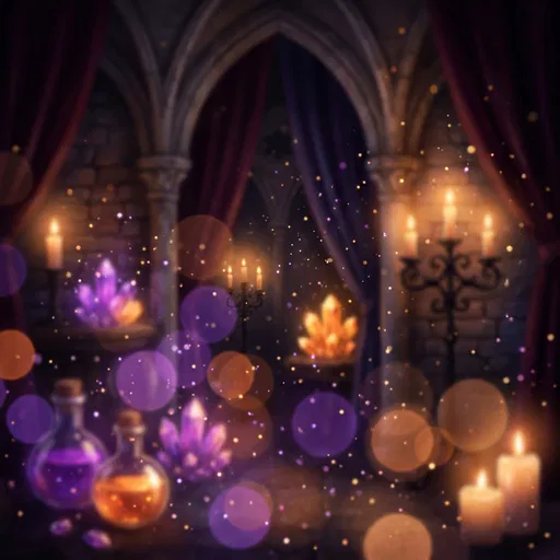 Blurred Gothic Chamber With Glowing Potions