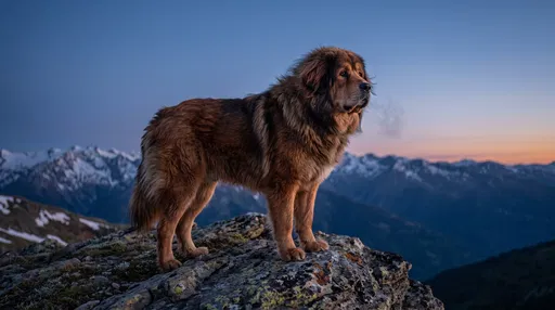 Tibetan Mastiff on Mountain Peak at Twilight
