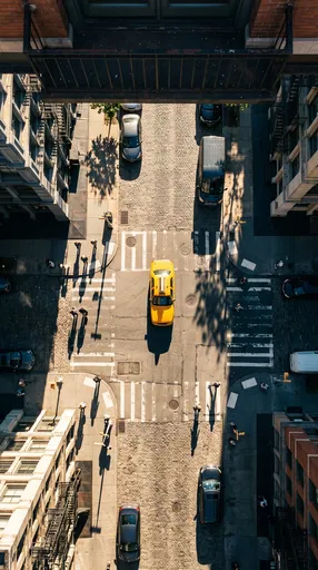 Overhead View of Yellow Cab in Manhattan