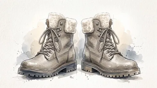 Watercolor Sketch of Shearling Winter Boots