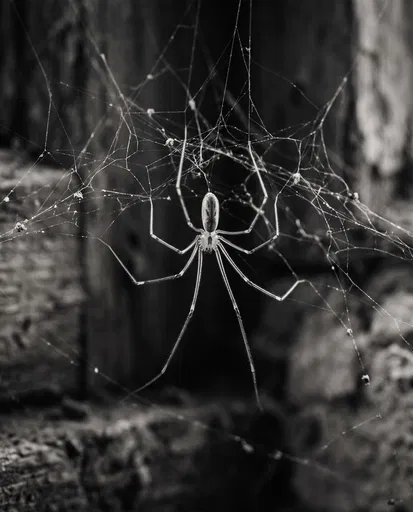 Monochrome Macro of Cellar Spider in Web